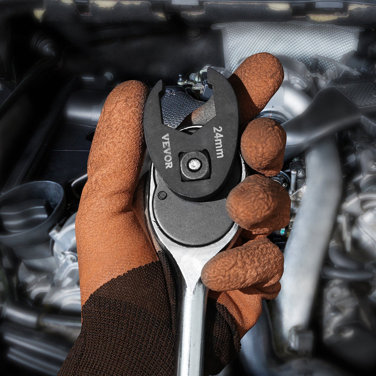 VEVOR Crowfoot Wrench Set, 1/2" and 3/8" Drive 15-Piece Crows Foot Wrench Set with PP Storage Case,  Metric 8-24 mm, CRMO Steel and  Manganese Phosphate Finish, for Mechanical Maintenance or Repairs