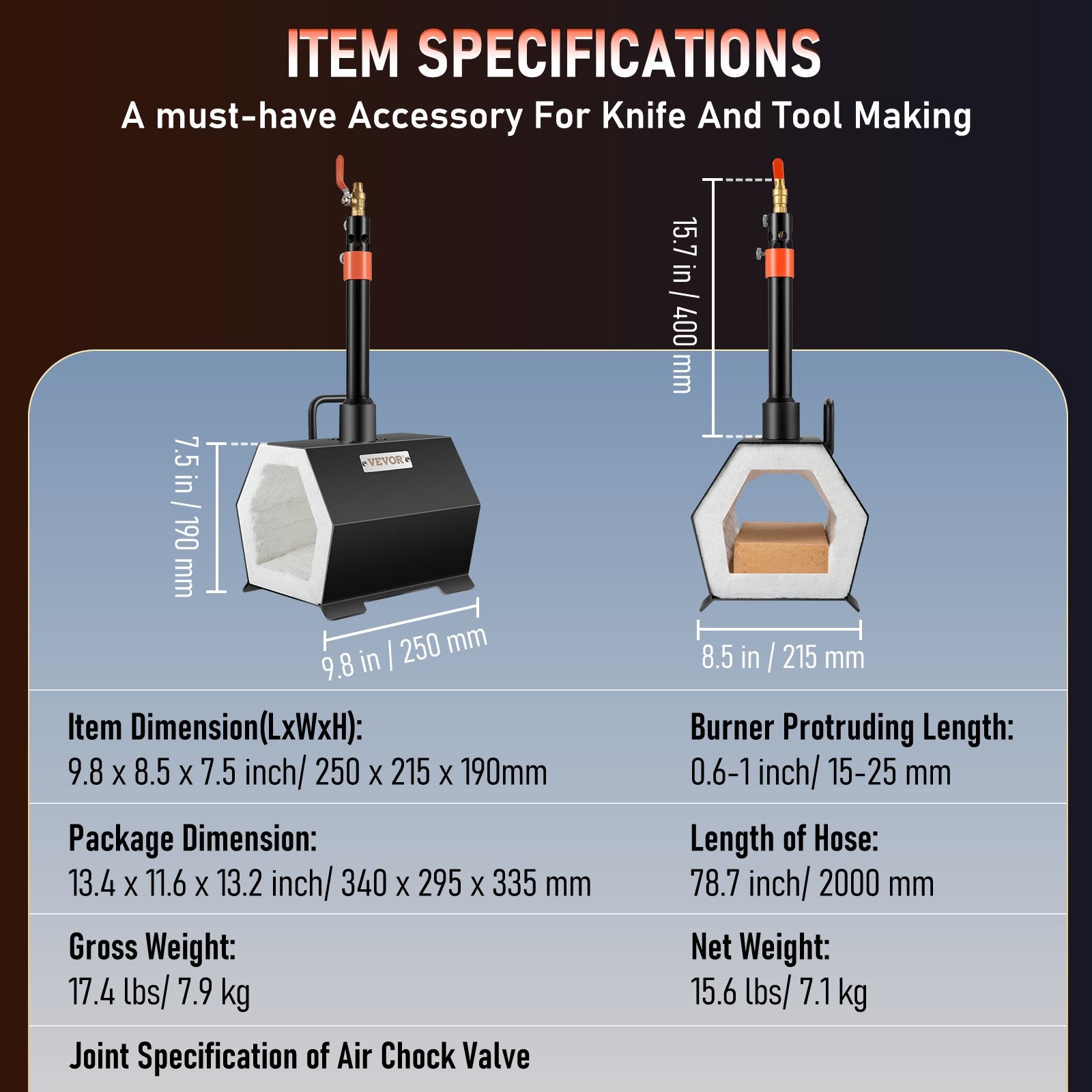 VEVOR Propane Forge Portable, Single Burner Tool and Knife Making, Large Capacity Blacksmith Farrier Forges, Mini Furnace Blacksmithing, Gas Forging Tools and Equipment, Complete Kit