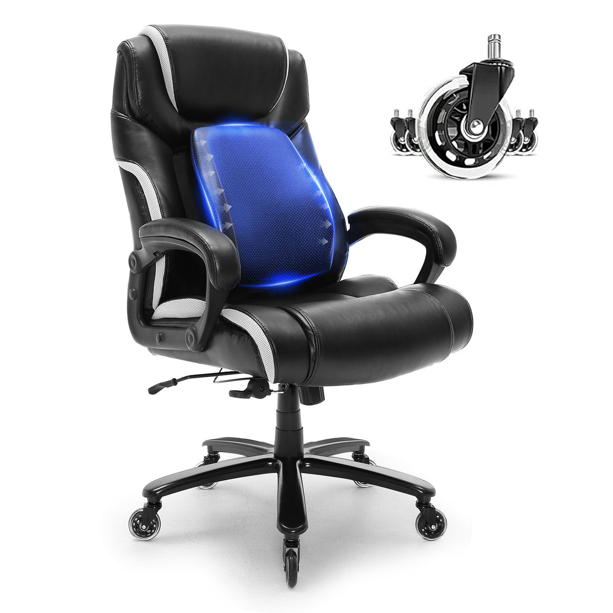 VEVOR Heavy Duty Executive Office Chair with Cutting-edge Adjustable Lumbar Support for Long Hours, Big and Tall 400lbs Office Chair, Wide Thick Padded Strong Metal Base Quiet Wheels