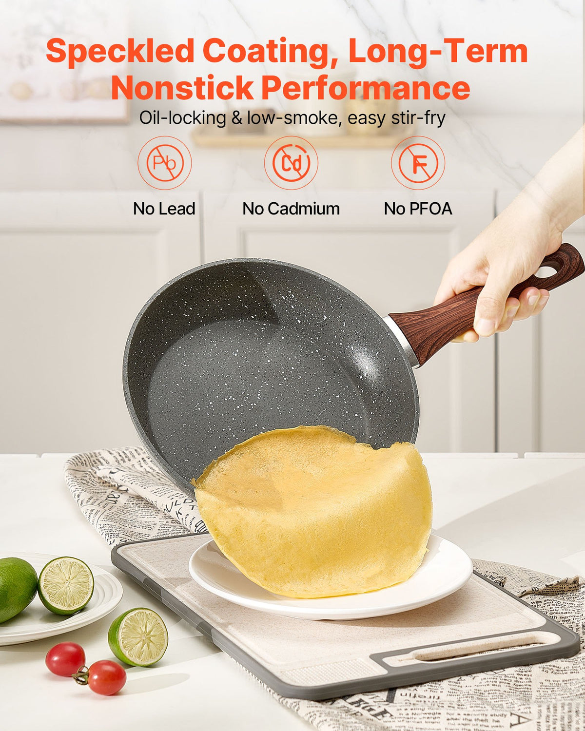 VEVOR Frying Pan Skillet, Aluminum Egg Fry Pans, 3 Piece Set (250, 280, 325 mm), Nonsitck Heavy-Duty Skillets with Heat-Resistant Handle, Chef's Kitchen Cookware, for Gas, Electric, Induction, Grey