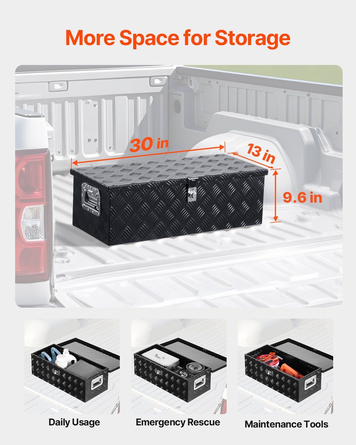 Heavy Duty Aluminum Truck Bed Tool Box, Stripes Plated Tool Box with Side Handle and Lock Keys, Storage Toolbox Chest Organizer for Trailer, Pickup, RV, 30"x13"x9.6"(762x330.2x243.84mm), Black