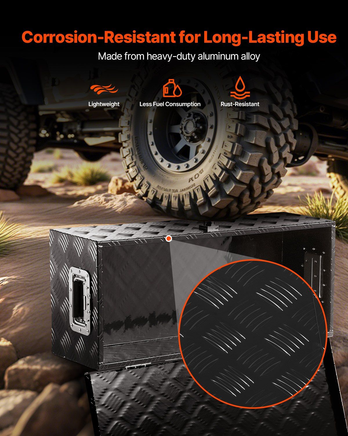 Heavy Duty Aluminum Truck Bed Tool Box, Stripes Plated Tool Box with Side Handle and Lock Keys, Storage Toolbox Chest Organizer for Trailer, Pickup, RV, 30"x13"x9.6"(762x330.2x243.84mm), Black