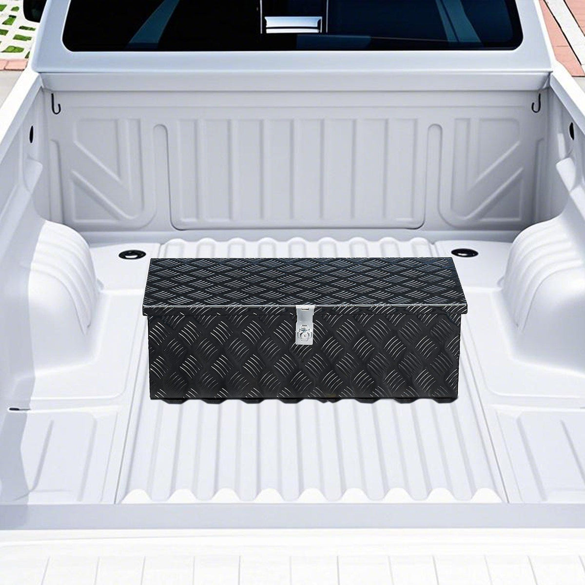 Heavy Duty Aluminum Truck Bed Tool Box, Stripes Plated Tool Box with Side Handle and Lock Keys, Storage Toolbox Chest Organizer for Trailer, Pickup, RV, 30"x13"x9.6"(762x330.2x243.84mm), Black