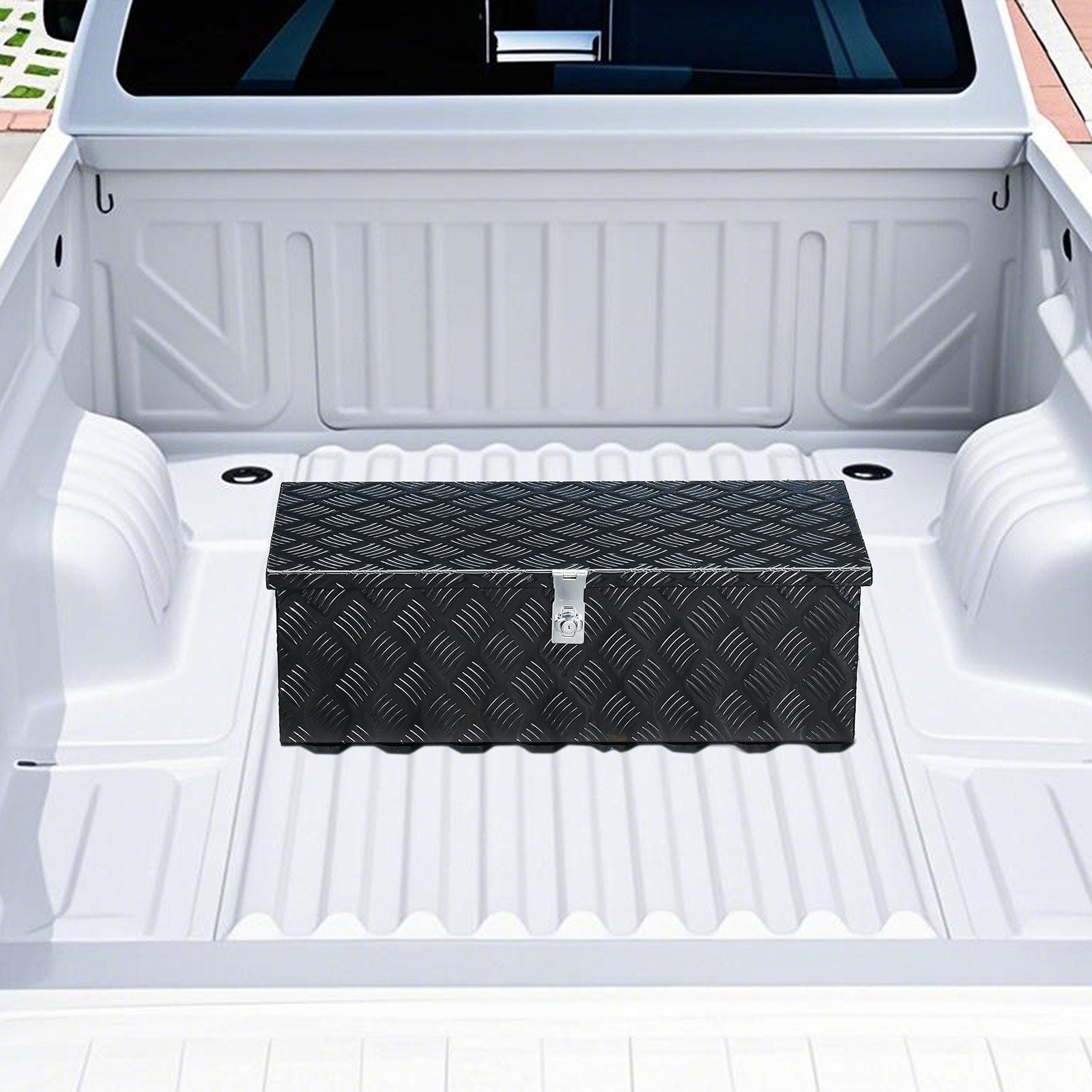 Heavy Duty Aluminum Truck Bed Tool Box, Stripes Plated Tool Box with Side Handle and Lock Keys, Storage Toolbox Chest Organizer for Trailer, Pickup, RV, 30"x13"x9.6"(762x330.2x243.84mm), Black