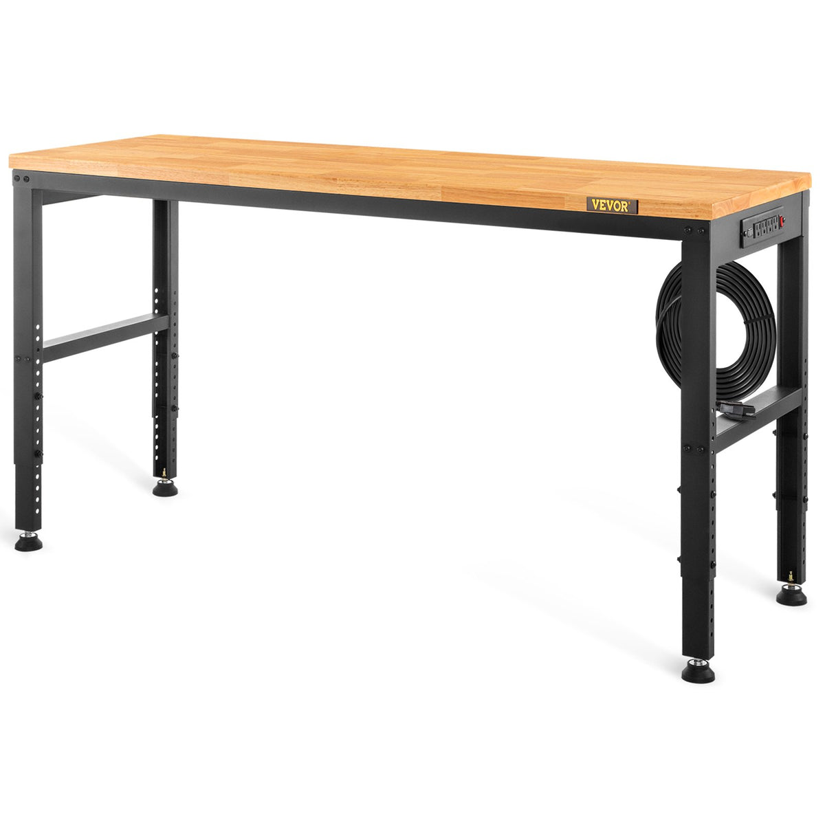 VEVOR Adjustable Workbench, 1220 x 508 x 968 mm Garage Table with 719-968 mm Heights &amp; 900 kg Load Capacity, with Power Outlets &amp; Hardwood Top &amp; Metal Frame &amp; Foot Pads, for Office Home and Garage