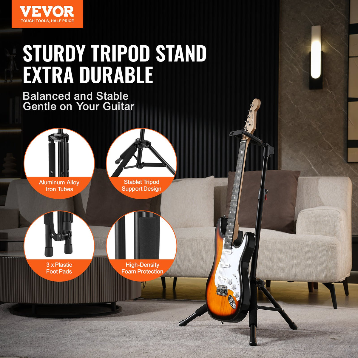 VEVOR_ripod Guitar Stand Floor-Standing Foldable 900-1200 mm Adjustable Height