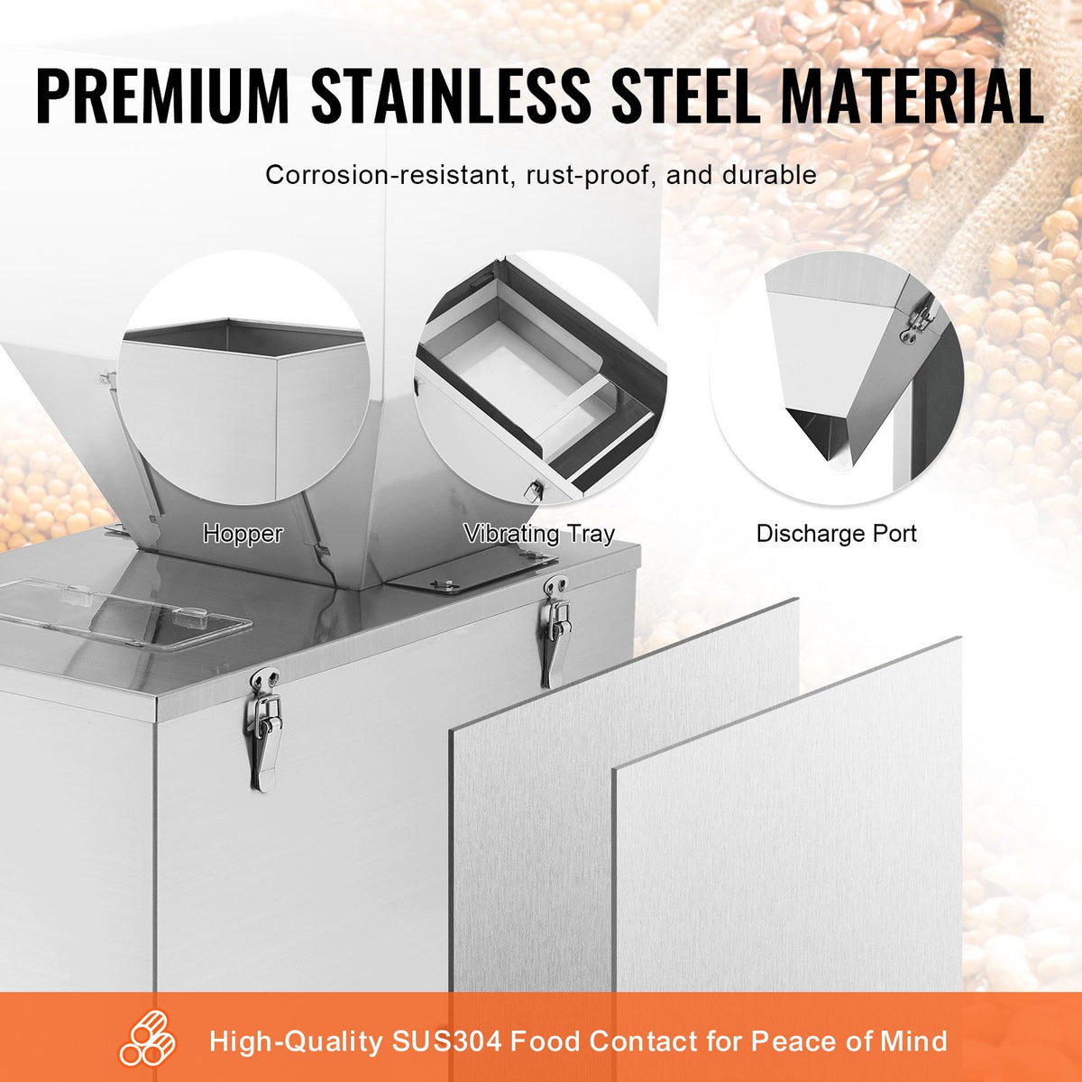 VEVOR Particle Filling Machine, 10-1000g, Automatic Filler Machine with Foot Pedal, Stainless Steel Weighing Filling Machine, Weigh Filler Packing Machine for Beans Seeds Grains Tea Granular Packing