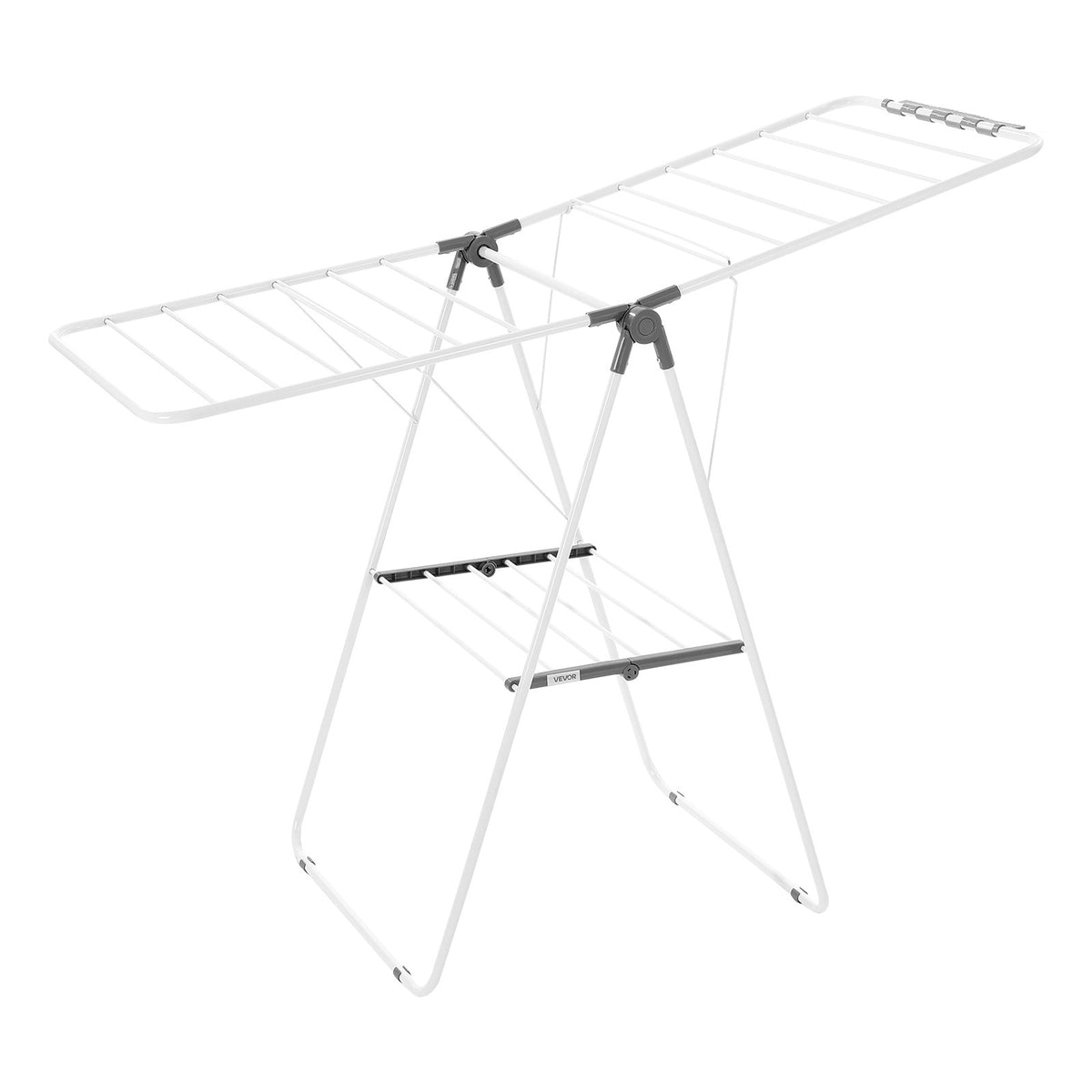 VEVOR 2-Tier Foldable Clothes Drying Rack with Sock Clips &amp; 21 Drying Rods White