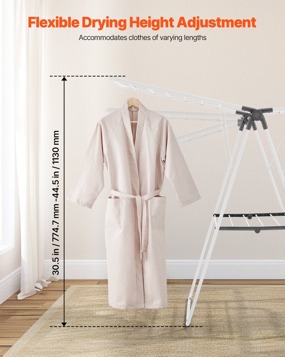 VEVOR 2-Tier Foldable Clothes Drying Rack with Sock Clips & 21 Drying Rods White