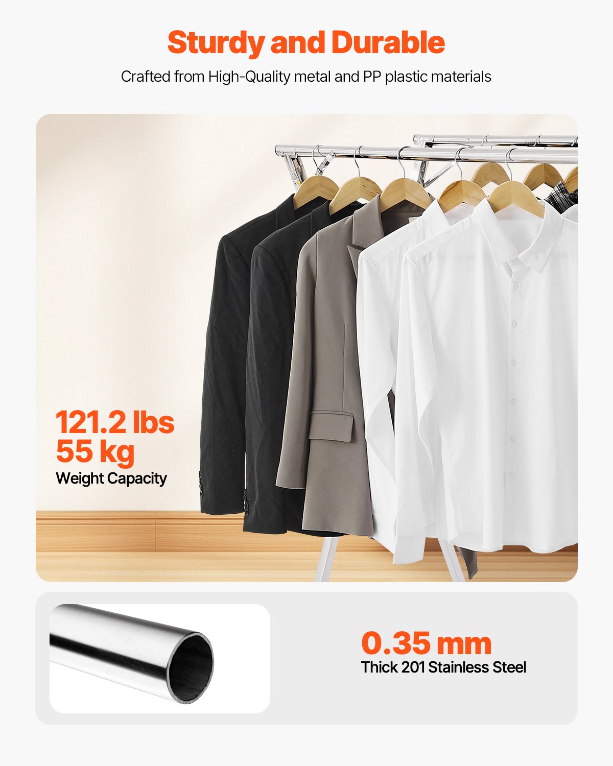 VEVOR 2-Tier Telescopic Clothes Drying Rack w/ 30 Windproof Holes & 2 Shoe Hooks