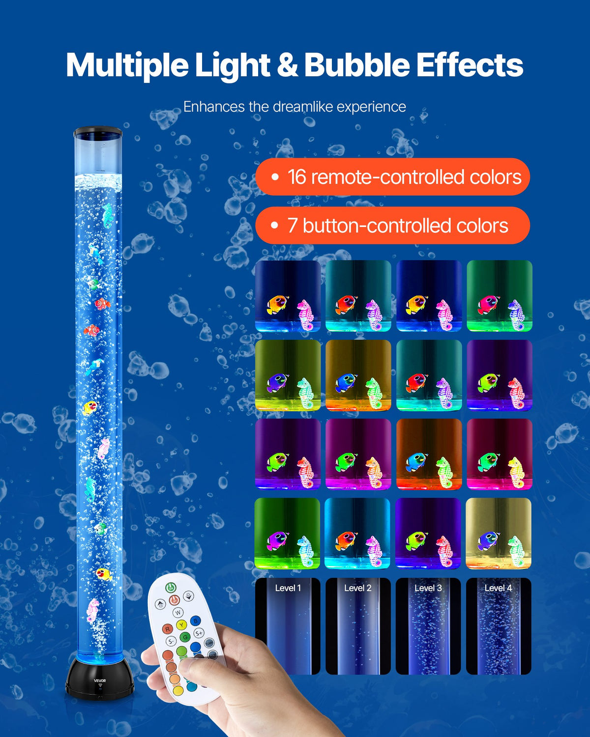 VEVOR Bubble Tube Lamp 16 Color 1.2 m Sensory Aquarium Lamp for Relief Calming