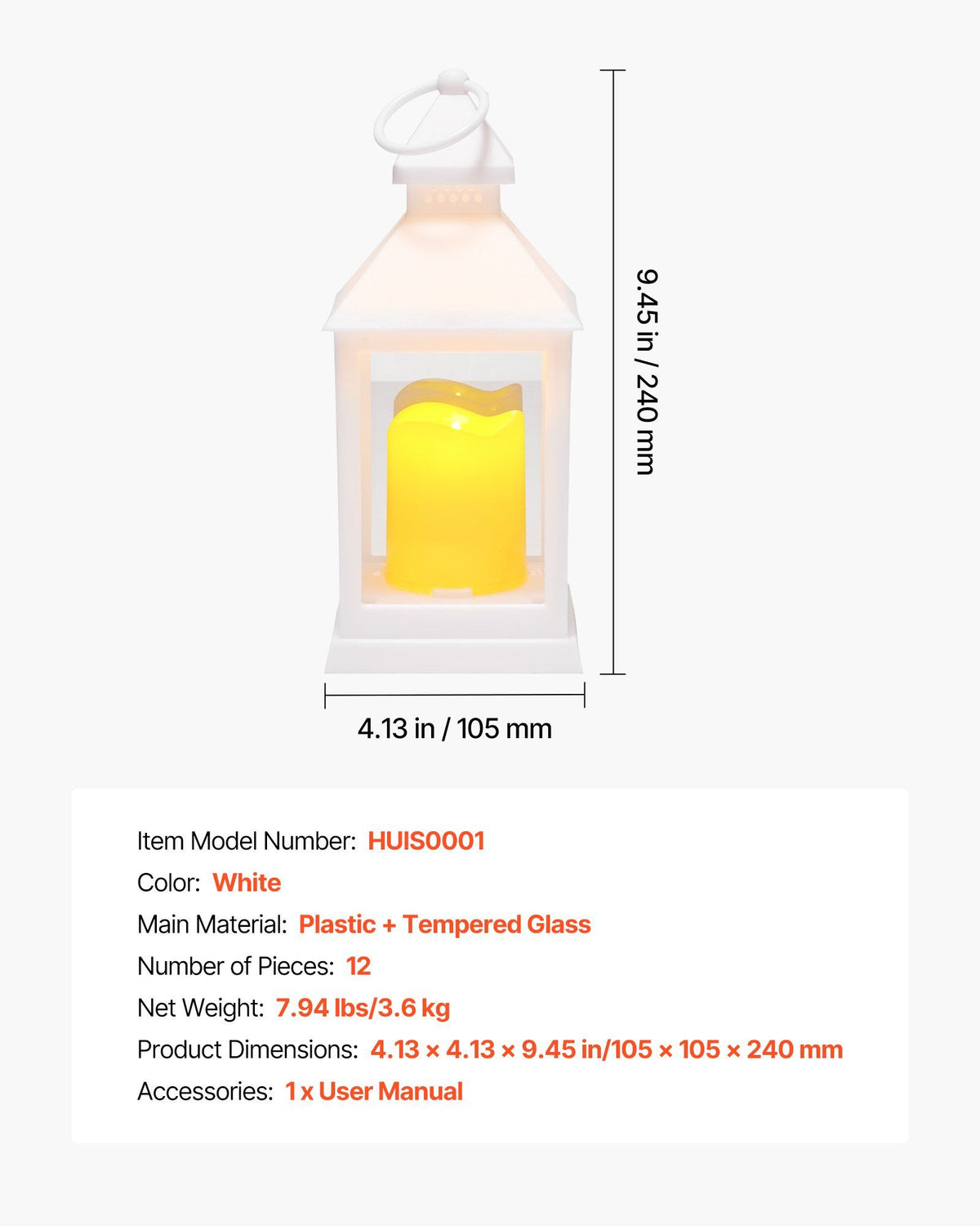 12 Pcs Decorative Candle Lantern, LED Electric Flameless Candle, Plastic LED Holder with Glass, Wall Hanging Indoor Porch Lanterns for Wedding Table Party Farmhouse Indoor Decor, White