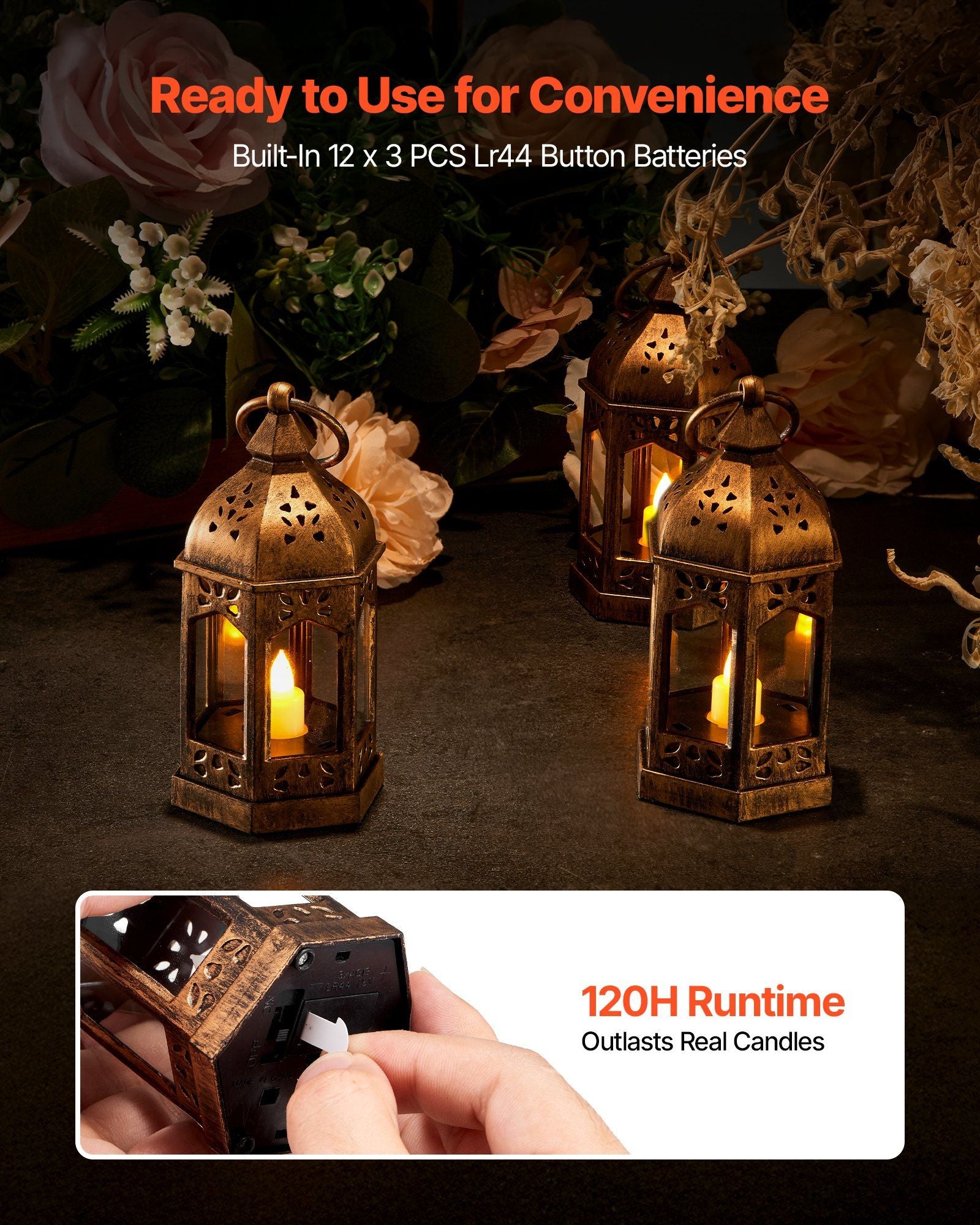 12 Pcs Decorative Candle Lantern, LED Electric Flameless Candle, Plastic LED Holder with Glass, Wall Hanging Indoor Porch Lanterns for Wedding Table Party Farmhouse Indoor Decor, Bronze