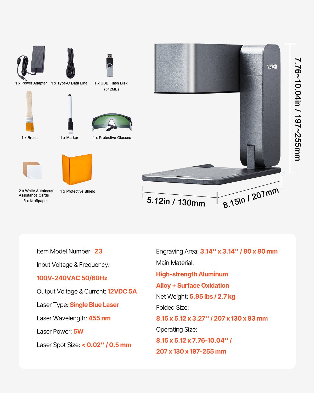 VEVOR Portable Laser Engraver 600 mm/s 5W High Speed Handheld Engraving Machine