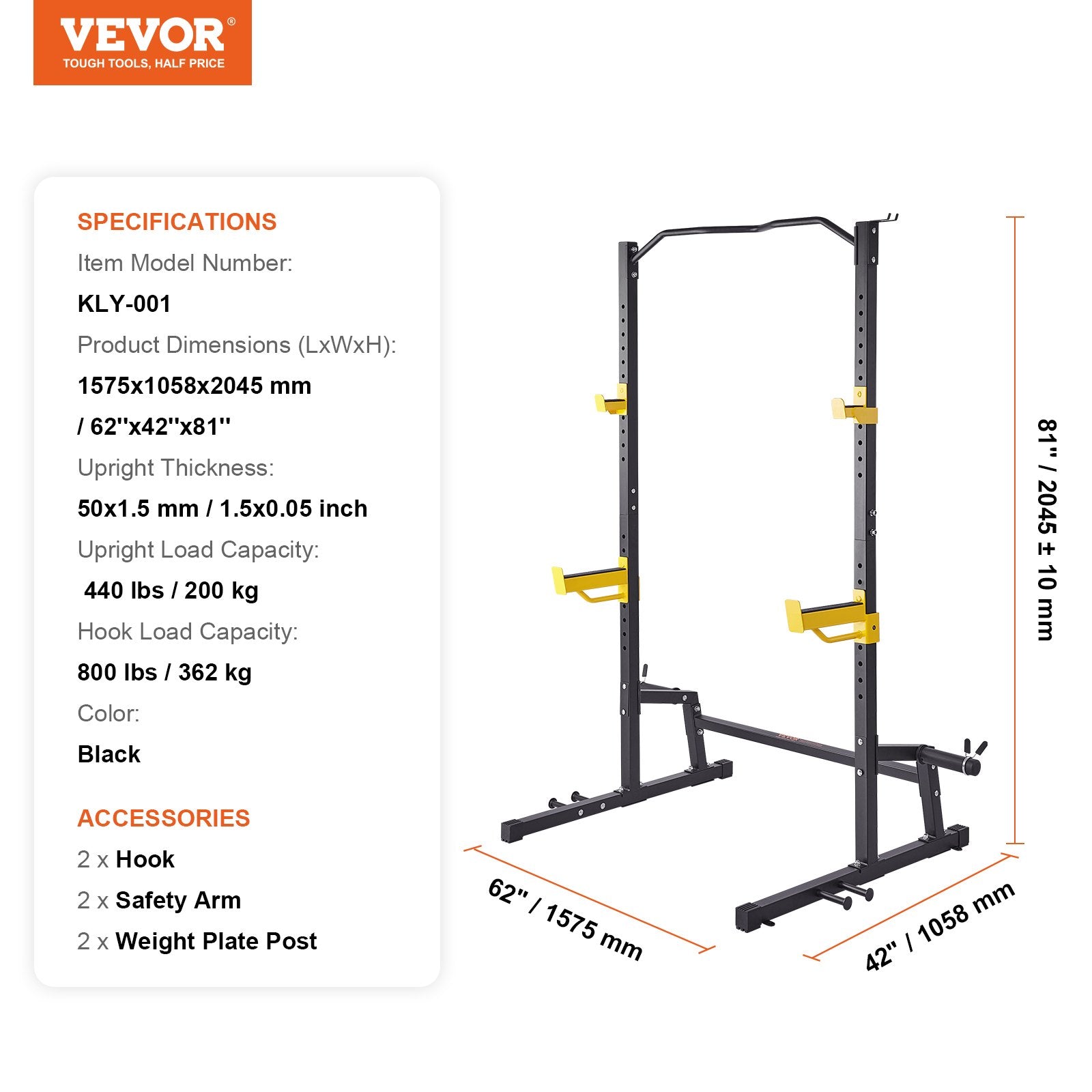 VEVOR Squat Stand Power Rack Adjustable Heavy Duty Barbell Weight Stand Home Gym
