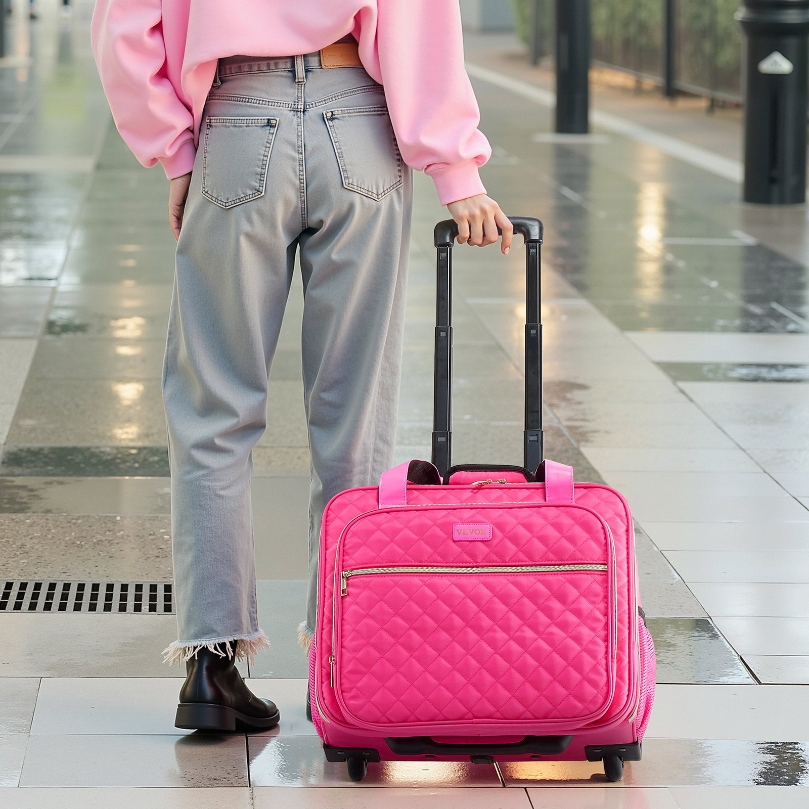 VEVOR Rolling Laptop Bag, Fits Up to 17.3 Inch Laptop, Wheeled Briefcase, Roller Computer Tote Bag with 2 Fixed Wheels & Telescoping Handle, Laptop Case for Work Travel Business Office, Red