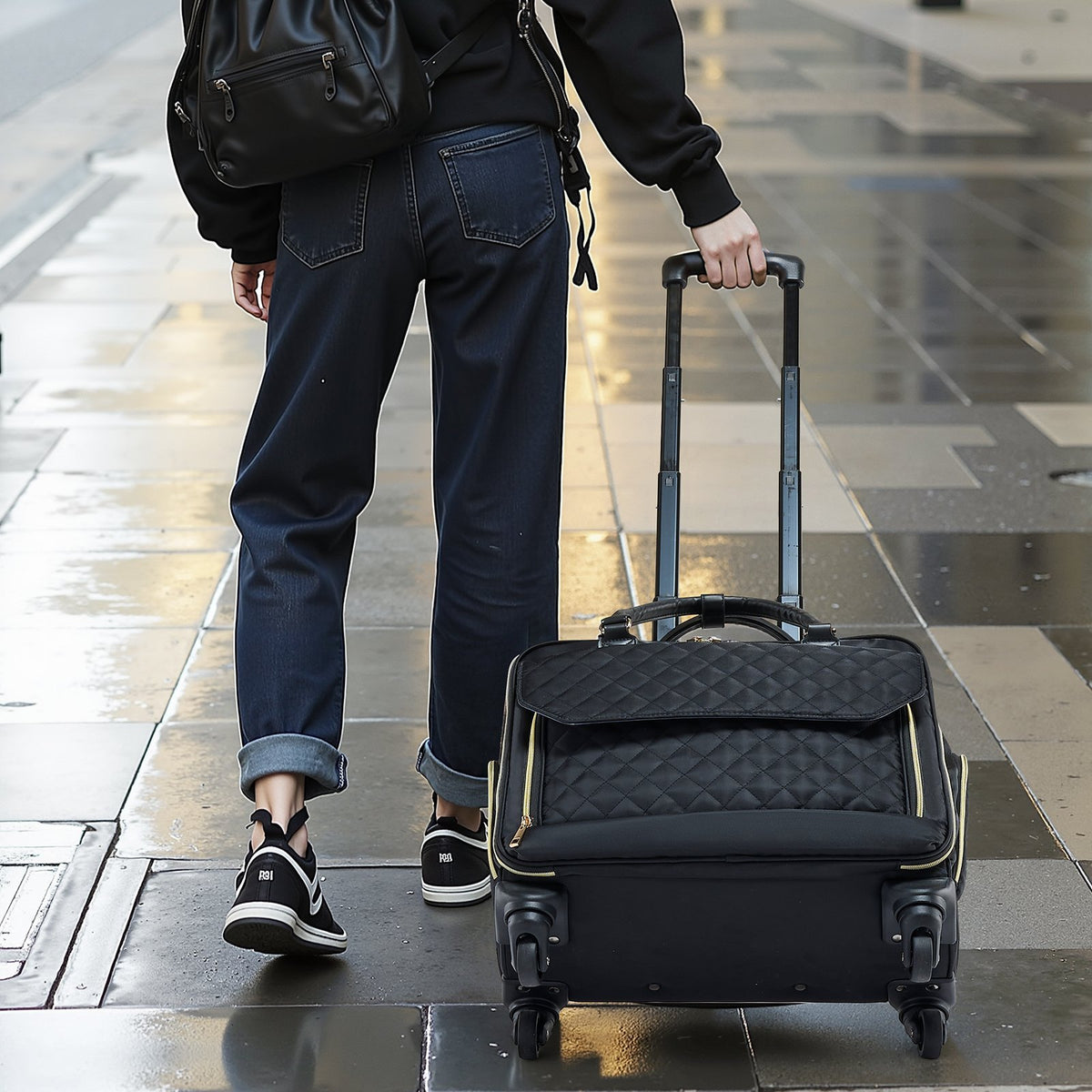 VEVOR Rolling Laptop Bag, Fits Up to 17.3 Inch Laptop, Wheeled Briefcase, Roller Computer Tote Bag with 4 Spinner Wheels & TSA Lock, Laptop Case for Work Travel Business, Women & Men (Black Gold)