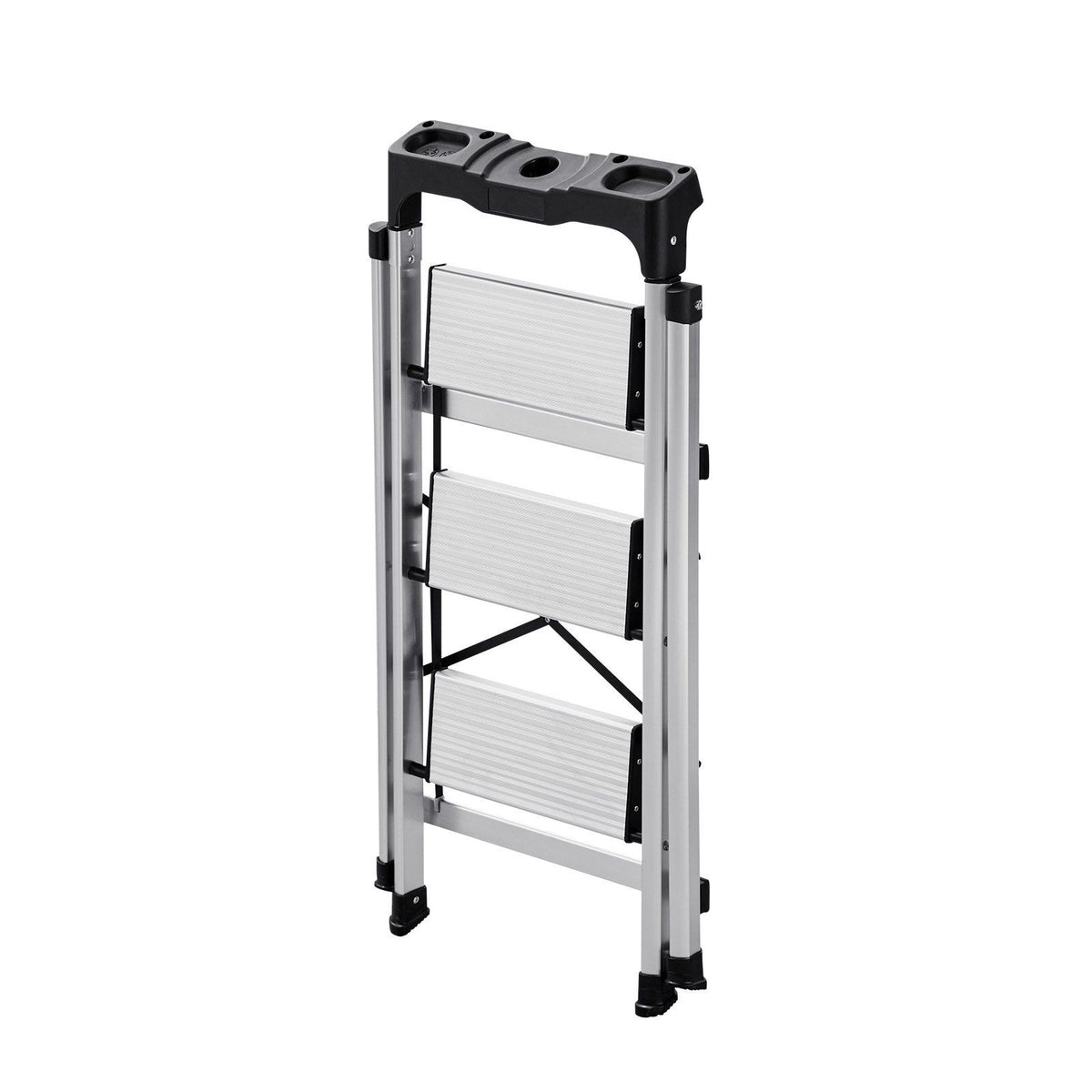 3 Step Ladder, Folding Step Stool with Wide Anti-Slip Pedal and Comfort Handgrip, 150 kg Capacity Portable Aluminum Stepladder, Multi-Use for Kitchen, Warehouse, Household and Office, Silver