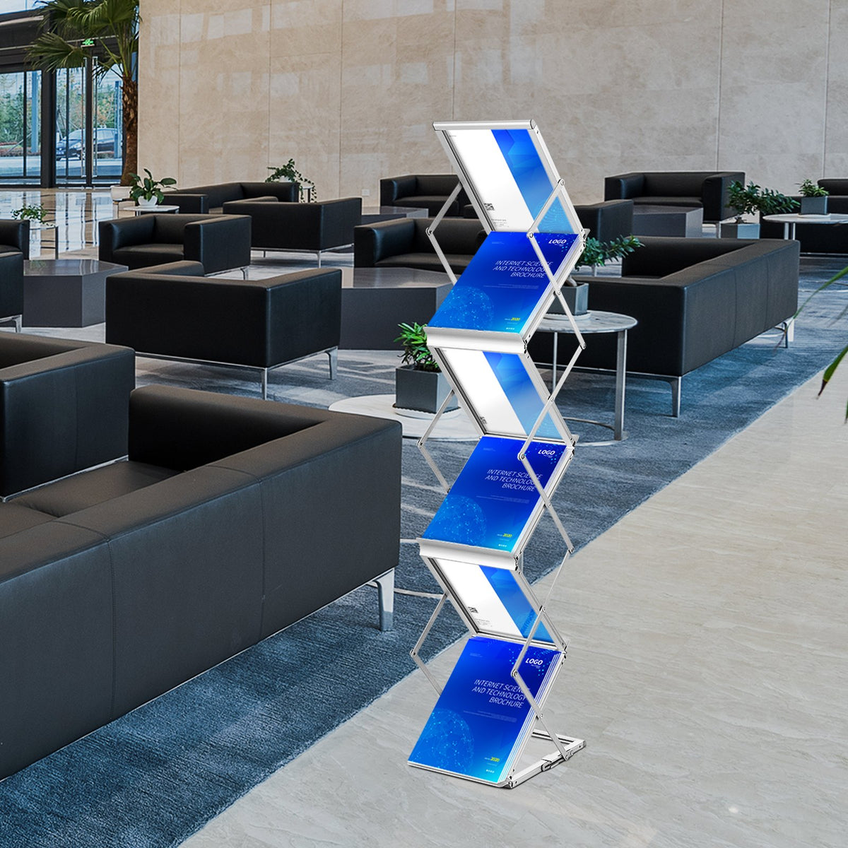 VEVOR Literature Rack, 6 Pockets, Pop up Aluminum Magazine Rack, Lightweight Catalog Holder Stand w/Carrying Bag for Living Room, Hotel, Trade Show, Exhibition, Office