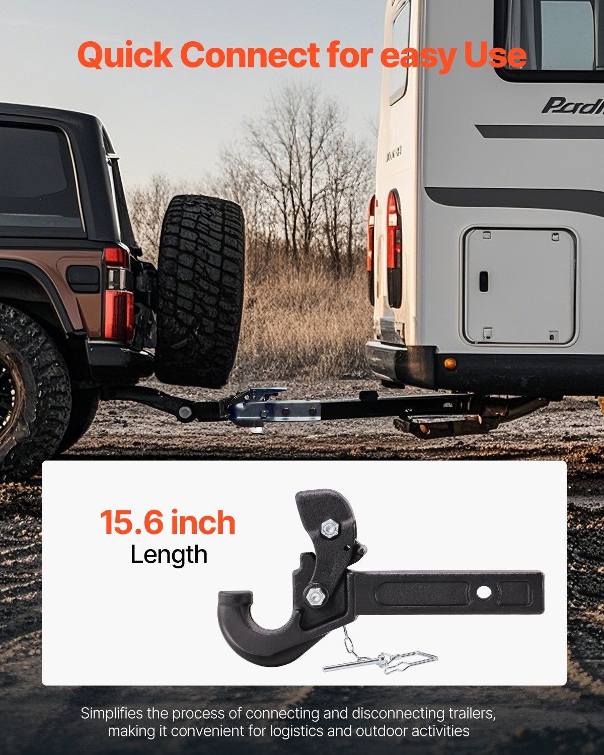 VEVOR Pintle Hitch 50.4 mm Receiver Hook 63.5 - 76.2 mm Lunette Ring 9070 kg