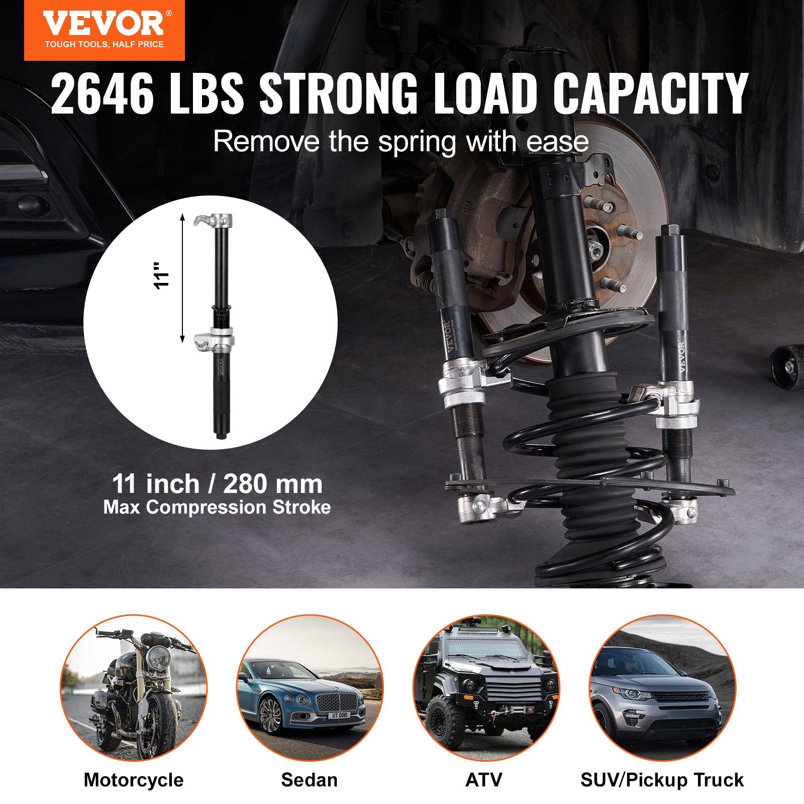 VEVOR Coil Spring Compressor Tool, 2 pcs Heavy Duty Macpherson Strut Spring Compressor Set, 2646 lbs Strut Spring Compressor with Safety Bracket and Carrying Case, for Car Truck ATV UTV
