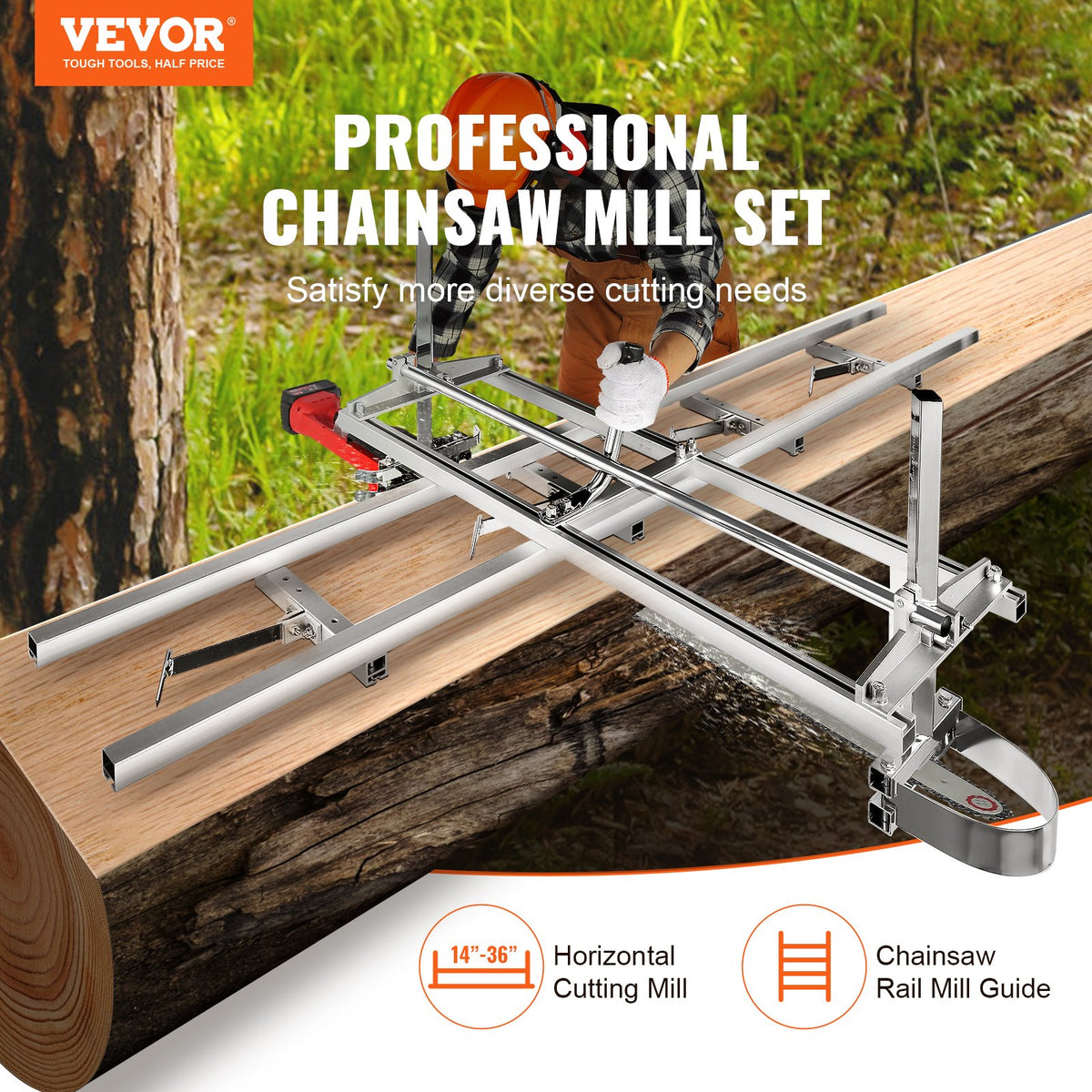 VEVOR Chainsaw Mill 14&quot;-36&quot; Guide Bar and 9 ft Aluminum Rail Mill Guide System