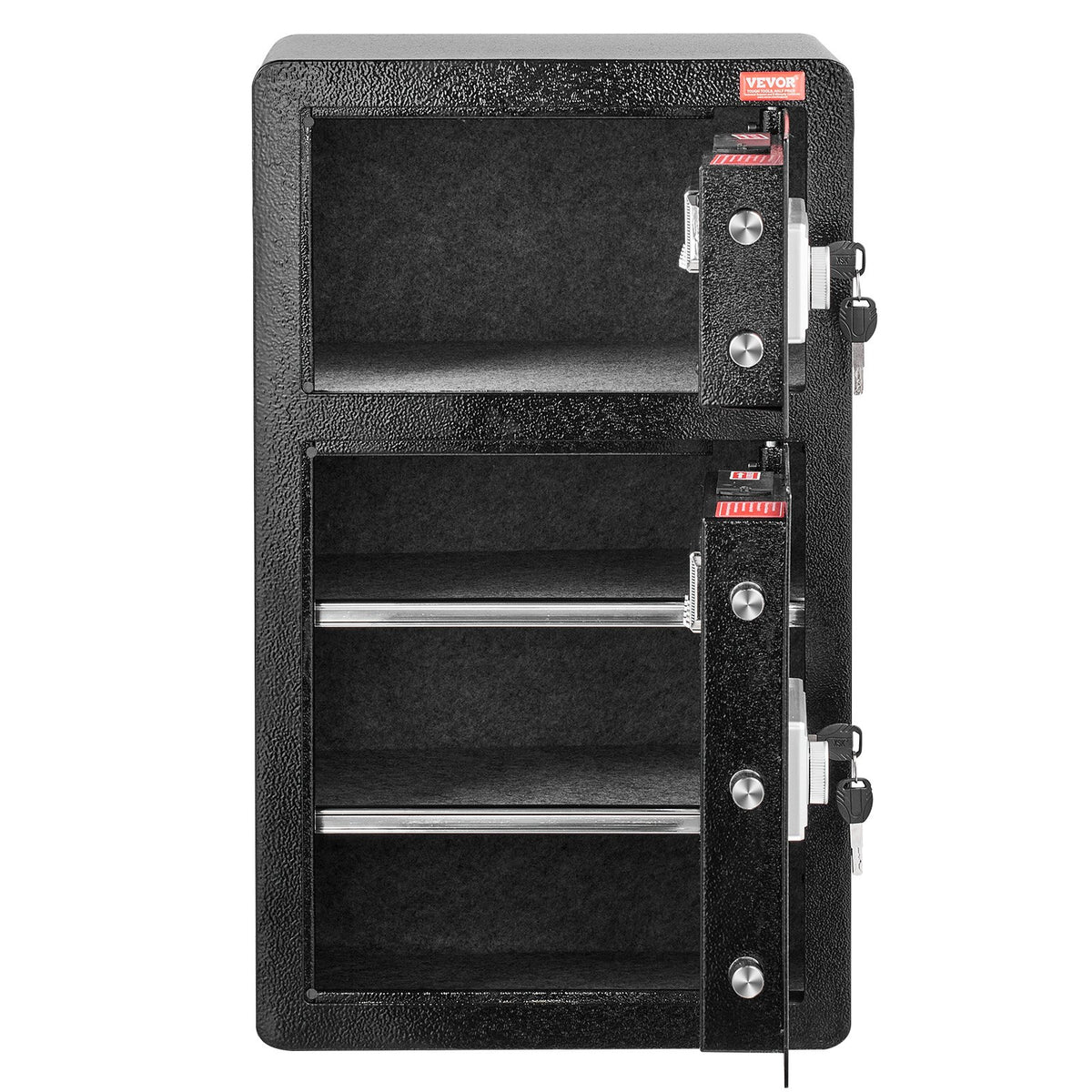 VEVOR Double Doors 4.5 cu.ft Safe Box with Key Lock &amp; Password, Safe Lock Box with Fireproof Bag, Key Rack, LED Light and 2 Height Adjustable and Removable Divider for Money, Documents, Jewelry and Valuables, Black