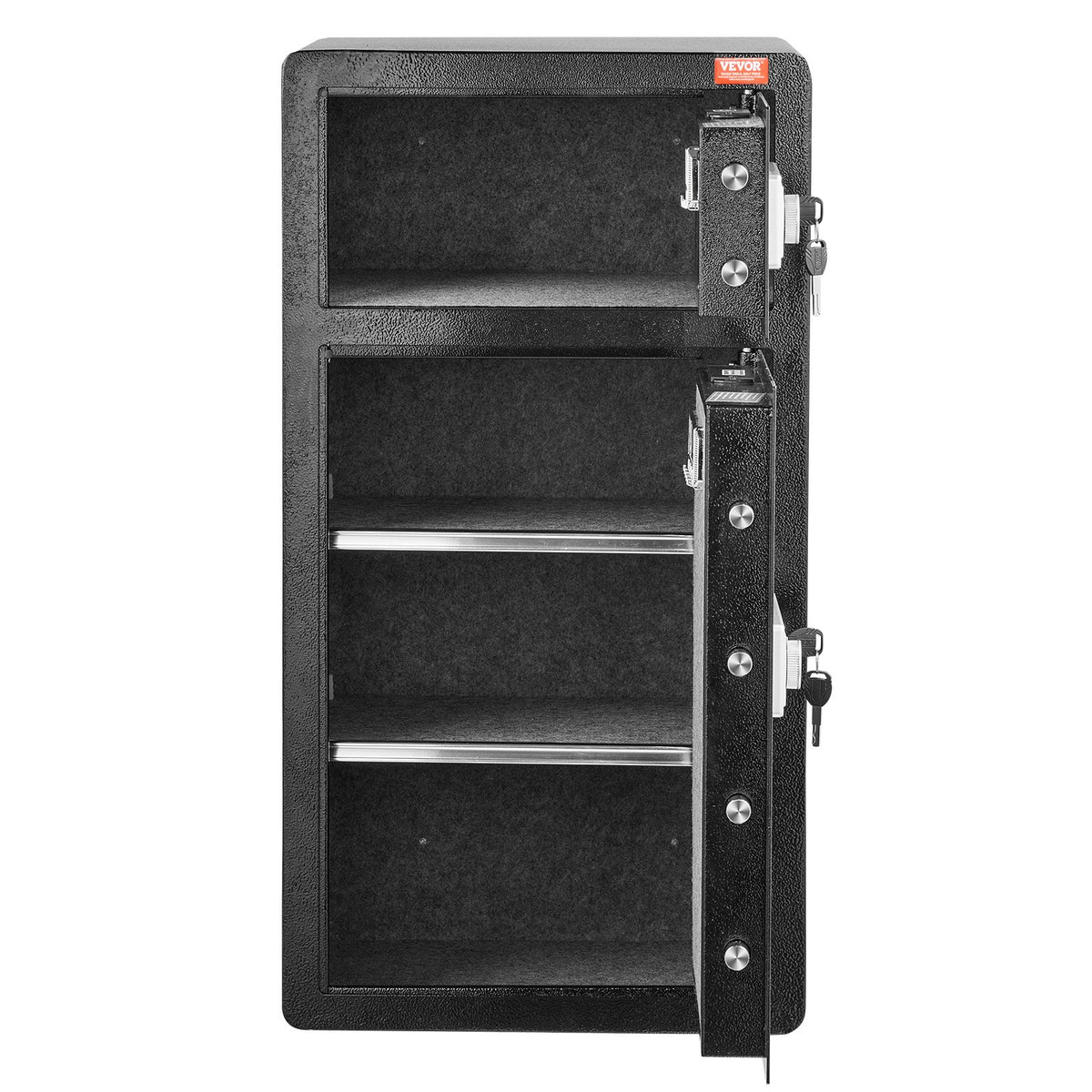 VEVOR Double Doors 7.2 cu.ft Safe Box with Key Lock &amp; Password, Safe Lock Box with Fireproof Bag, Key Rack, LED Light and 2 Height Adjustable and Removable Divider for Money, Documents, Jewelry and Valuables, Black
