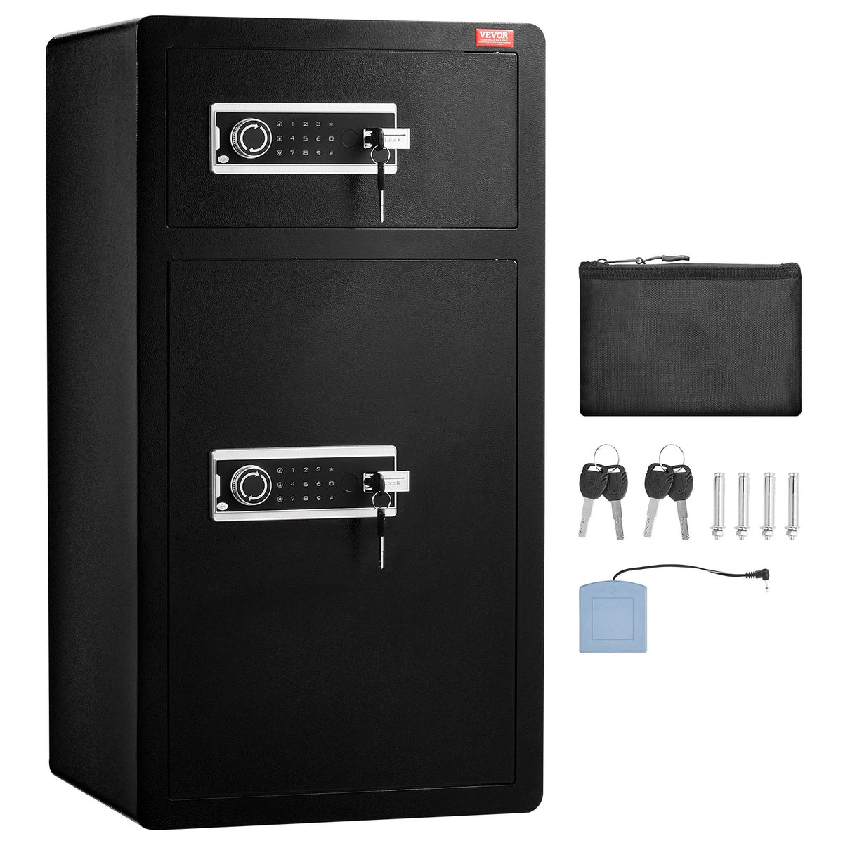VEVOR Double Doors 7.2 cu.ft Safe Box with Key Lock & Password, Safe Lock Box with Fireproof Bag, Key Rack, LED Light and 2 Height Adjustable and Removable Divider for Money, Documents, Jewelry and Valuables, Black