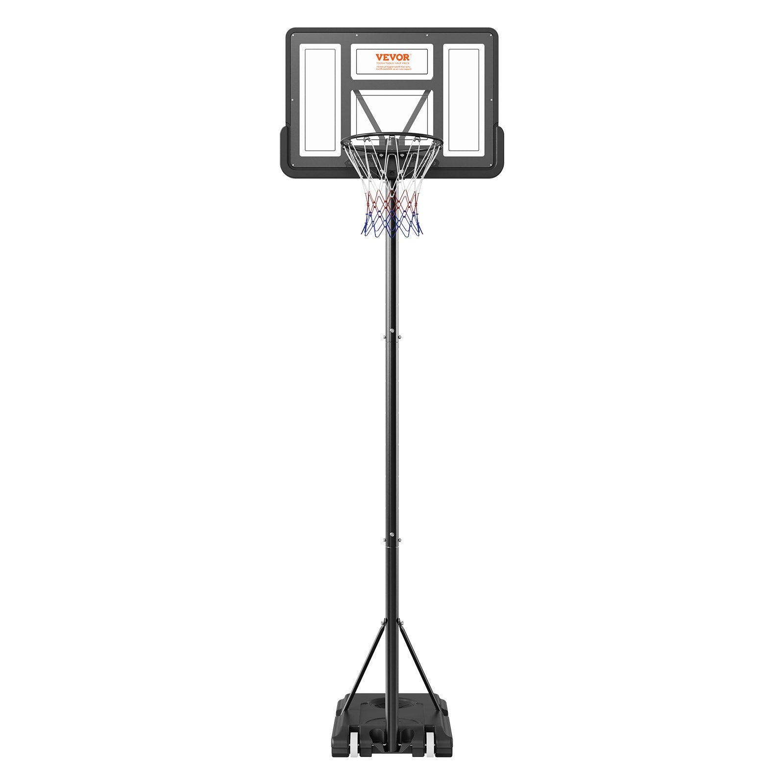 VEVOR Basketball Hoop, 4-10 ft Adjustable Height Portable Backboard System, 44 inch Basketball Hoop & Goal, Kids & Adults Basketball Set with Wheels, Stand, and Fillable Base, for Outdoor/Indoor