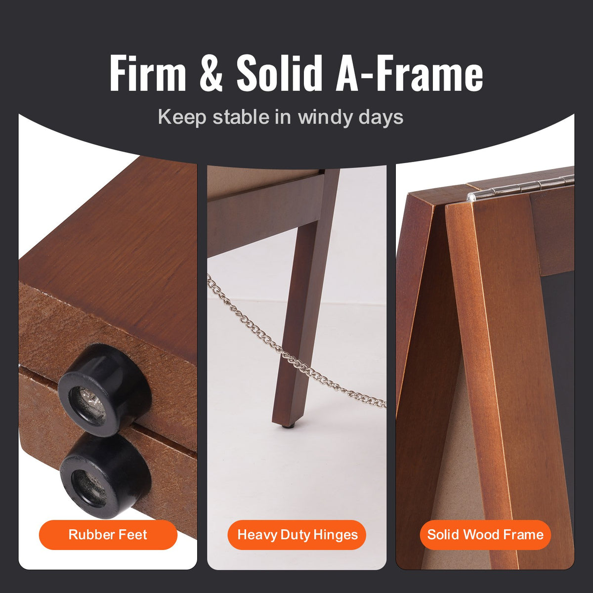 VEOVR A Frame Chalkboard Sign, 50x102 cm Double-Sided Sidewalk Signs, Freestanding Vintage Wooden Chalk Board with Chalks & Magnetic Eraser, Rustic Brown Outdoor Sandwich Board Kitchen Home Wedding