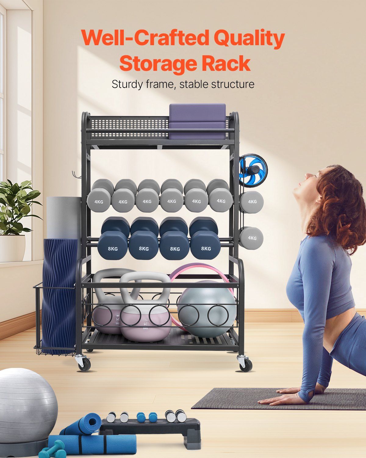 Home Gym Workout Equipment Organizer Yoga Mat Storage Weight Rack Dumbbell 870 x 405 x 1010 mm