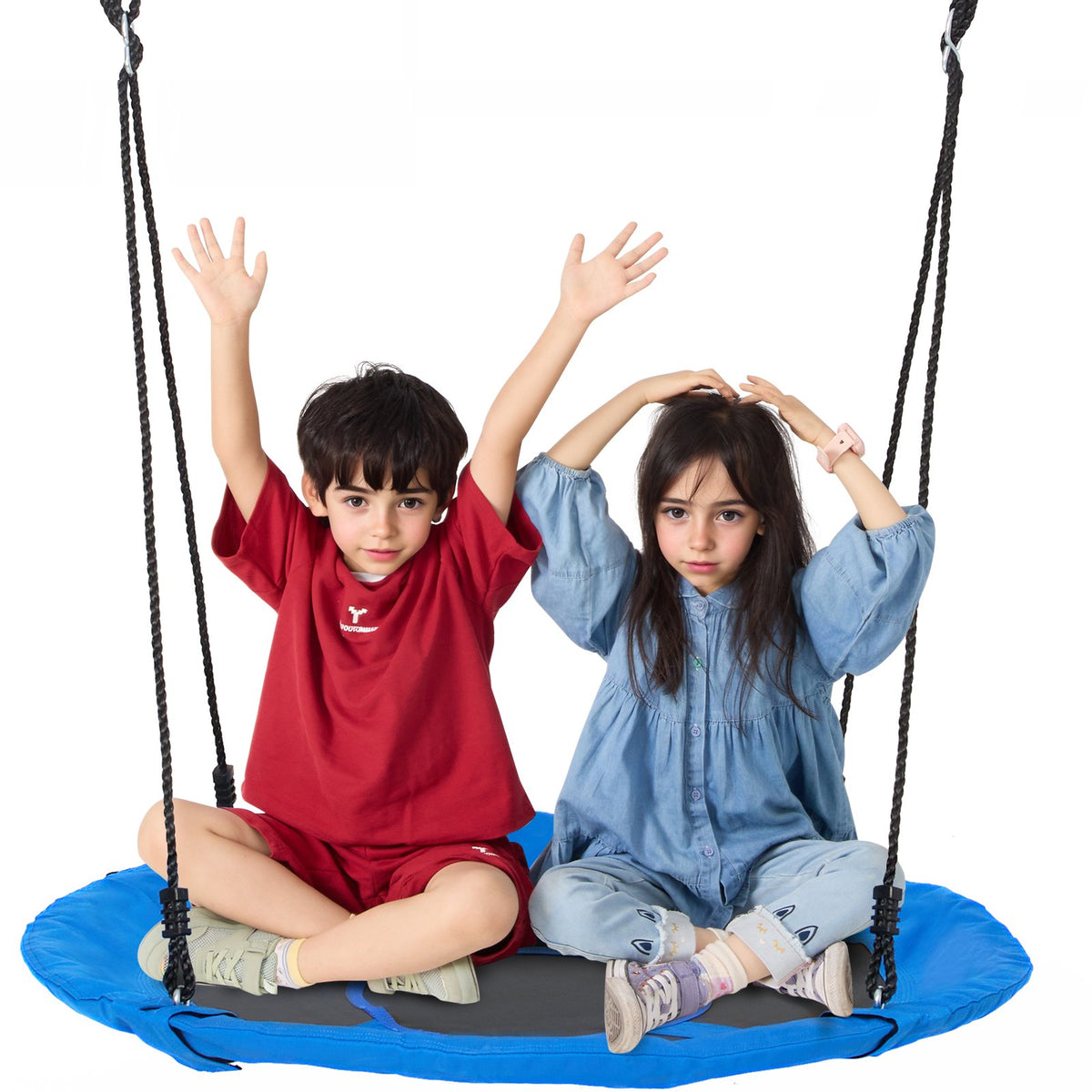 VEVOR Tree Swing, 40 Inch Saucer Swing, 750lbs Weight Capacity, 900D Oxford Fabric Swing Seat with 2 Tree Hanging Straps and Adjustable Multi-Strand Ropes, Round Swing for Kids Outdoor, Blue