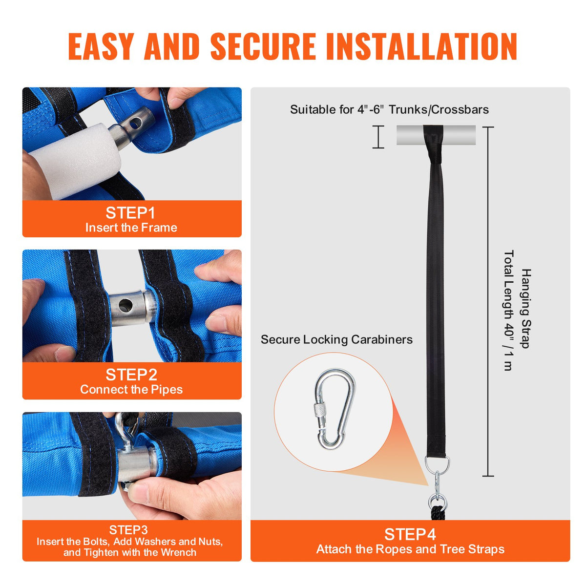 VEVOR Tree Swing, 40 Inch Saucer Swing, 750lbs Weight Capacity, 900D Oxford Fabric Swing Seat with 2 Tree Hanging Straps and Adjustable Multi-Strand Ropes, Round Swing for Kids Outdoor, Blue