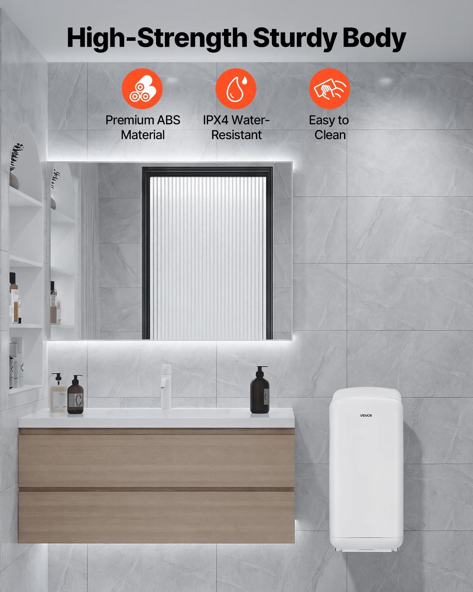 Vertical Hand Dryer, Hand Dryers with HEPA Filter, 19000 RPM High-Speed Motor, Dual-Side Airflow, ABS Sturdy Automatic Air Wall Mount Fast Drying for Commercial Bathrooms Modern Home, White