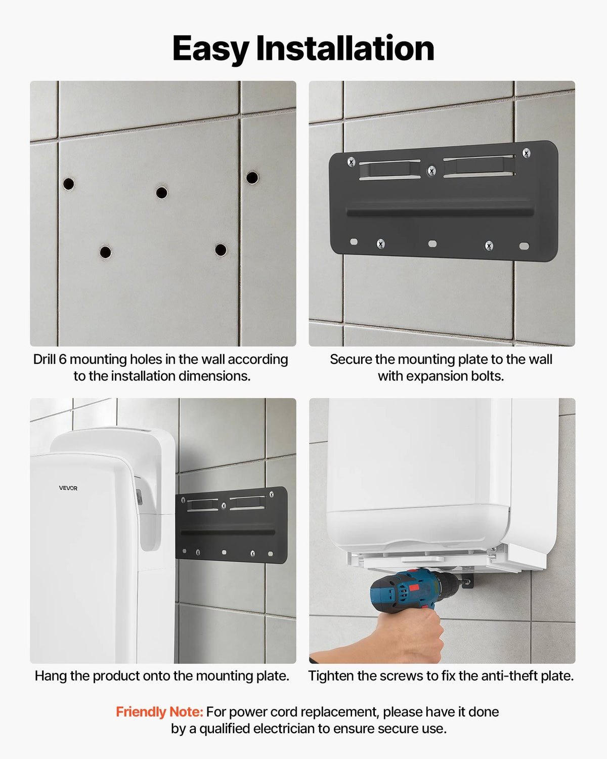 Vertical Hand Dryer, Hand Dryers with HEPA Filter, 19000 RPM High-Speed Motor, Dual-Side Airflow, ABS Sturdy Automatic Air Wall Mount Fast Drying for Commercial Bathrooms Modern Home, White