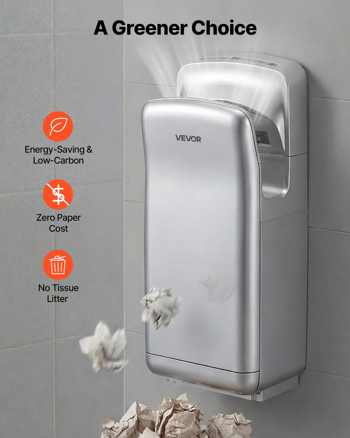 Vertical Hand Dryer, Hand Dryers with HEPA Filter, 19000 RPM High-Speed Motor, Dual-Side Airflow, ABS Sturdy Automatic Air Wall Mount Fast Drying for Commercial Bathrooms Modern Home, Silver