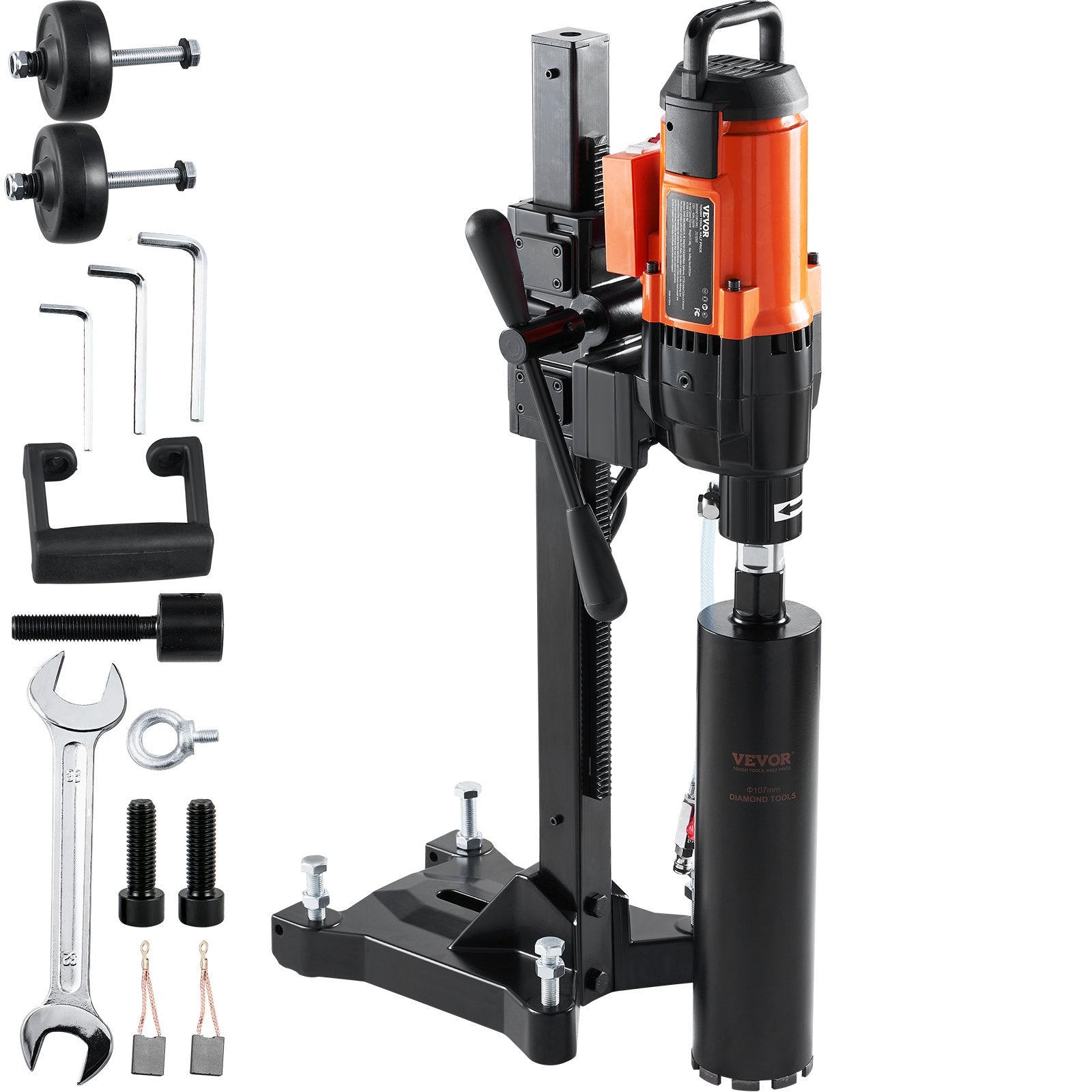 VEVOR Diamond Core Drilling Machine, 10in Wet Concrete Core Drill Rig with Stand Wheels, 750RPM Speed & 1-1/4" Thread & Lifting Handle, 10in Drilling Diameter for Concrete Brick Block Stone, 2500W