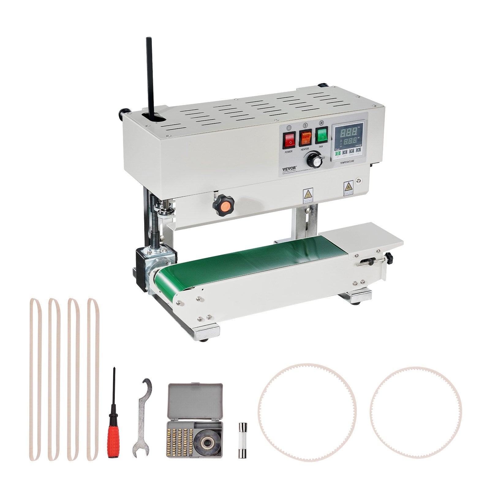 VEVOR Continuous Bag Band Sealing Machine, 6-12 mm Sealing Width, Vertical Band Sealer Machine with Digital Temperature Control, Carbon Steel Bag Sealer for 0.02-0.8 mm Plastic Bags Films Membrane