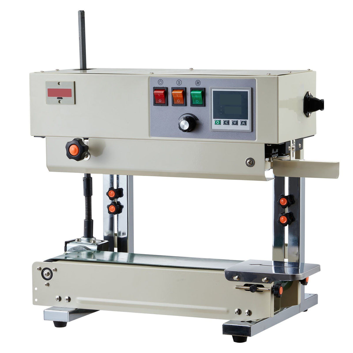Continuous Bag Band Sealing Machine, 6-12 mm Seal Width, Vertical Band Sealer Machine with Roller Printing , Temp &amp; Speed Adjustable, Commercial Heat Sealer Machine for 0.03-0.8 mm Plastic Bags