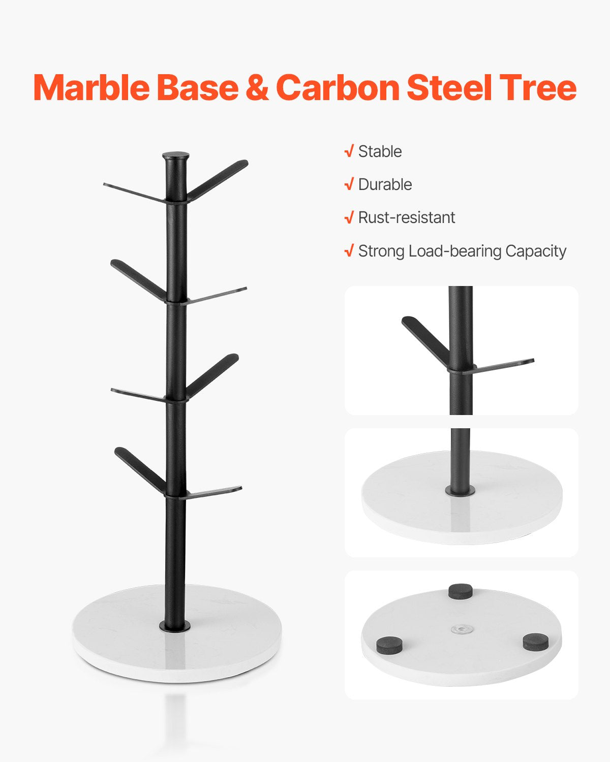 VEVOR Mug Holder Tree with Marble Base 8 Hooks Cup Tree Rack for Counter Kitchen
