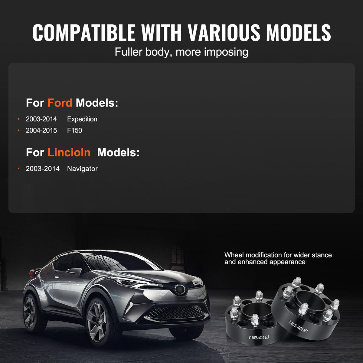 VEVOR 2" 6"x5.3" Wheel Spacers Wheel Adapters 6 Lug Forged Spacer 4 PCS Black