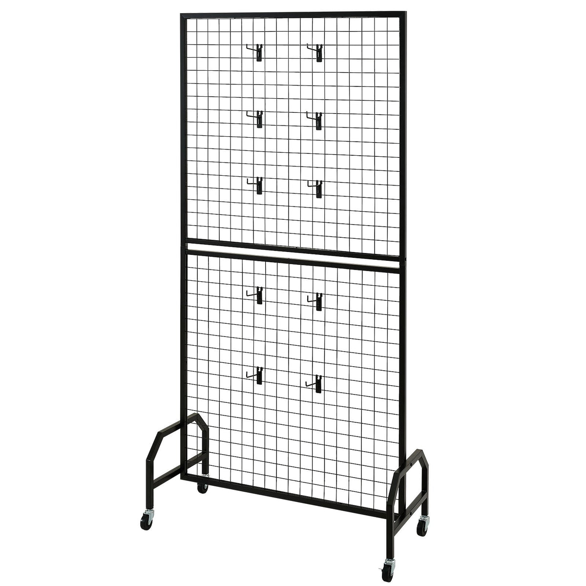 VEVOR 2 Packs Grid Wall Panels, 898 x 1798 mm Wire Grid Panels Display Rack, Movable Art Display Shelf with Wheels & 10 Hooks, Black Carbon Steel Gridwall for Craft Show, Decor, Storage, Notice Board