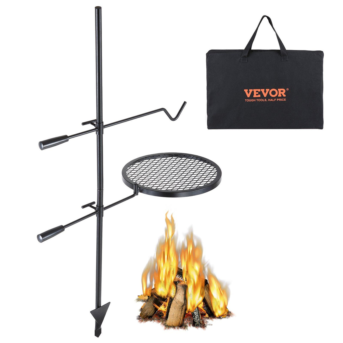 Swivel Campfire Grill Heavy Duty Steel Open Fire Cooking Grate Adjustable