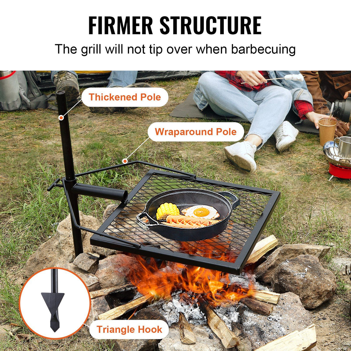 Swivel Campfire Grill, Fire Pit Grill Grate over Fire Pits, Heavy Duty Steel Grill Grates, 360° Adjustable Open Fire Outdoor Cooking Equipment, Portable Camp Fire Racks for Camping Outdoor BBQ