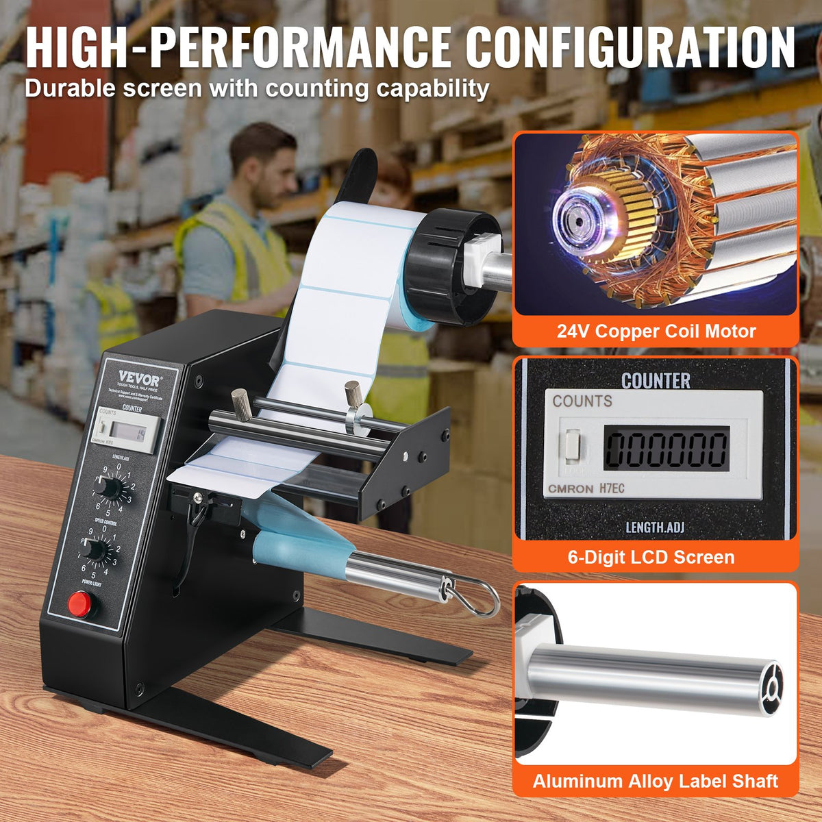 VEVOR Automatic Label Dispenser, Width 15-125 mm, Length 3-150 mm, Automatic Label Stripper Label Separating Machine, Speed Adjustable Label Applicator, Auto Counting 0-999999 for Various Label Sizes