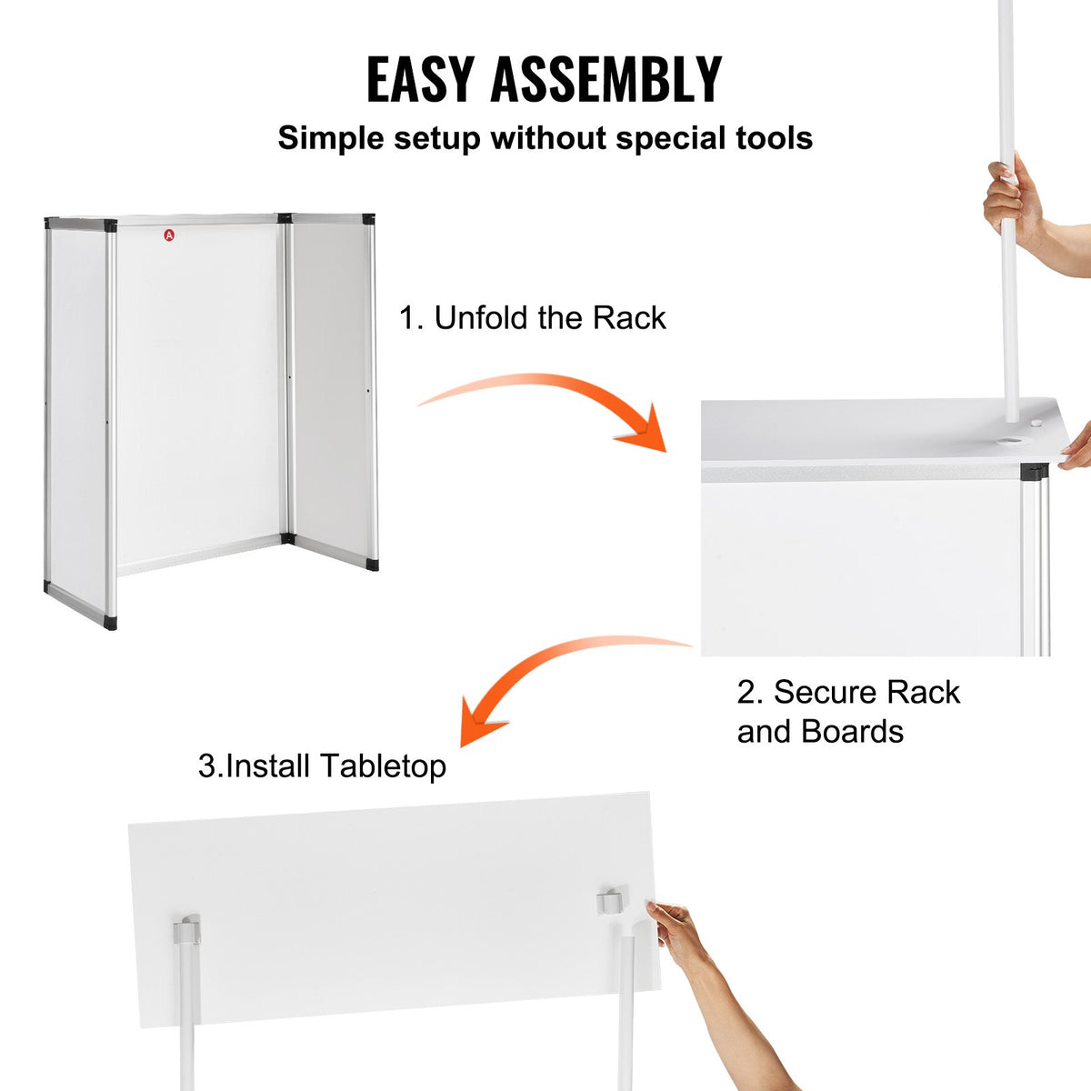 VEVOR Portable Tradeshow Podium Table, 785 x 380 x 1815 mm, Display Exhibition Counter Stand Booth Fair with Wall, Foldable Promotion Retail Bar Table Pop Up Podium with Storage Rack/Carrying Bag