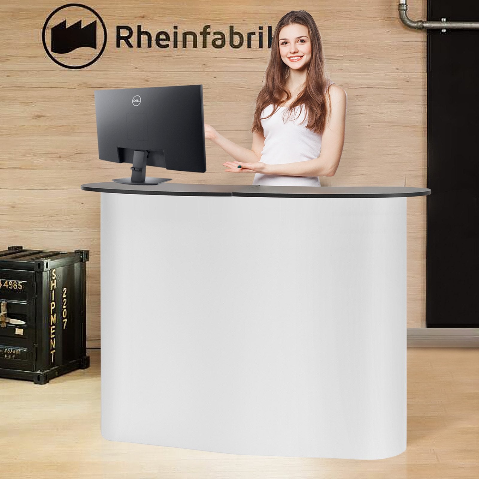 VEVOR Portable Tradeshow Podium Table, 1300 x 465 x 950 mm, Display Exhibition Counter Stand Booth Fair with Wall, Foldable Promotion Retail Bar Table Pop Up Podium with Storage Rack, Carrying Bag