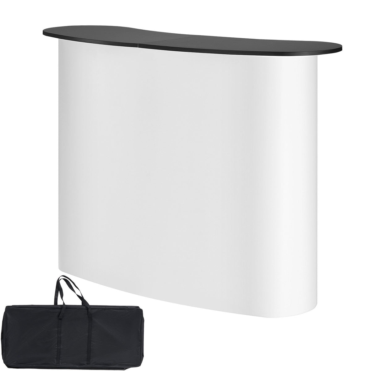 VEVOR Portable Tradeshow Podium Table, 1300 x 465 x 950 mm, Display Exhibition Counter Stand Booth Fair with Wall, Foldable Promotion Retail Bar Table Pop Up Podium with Storage Rack, Carrying Bag