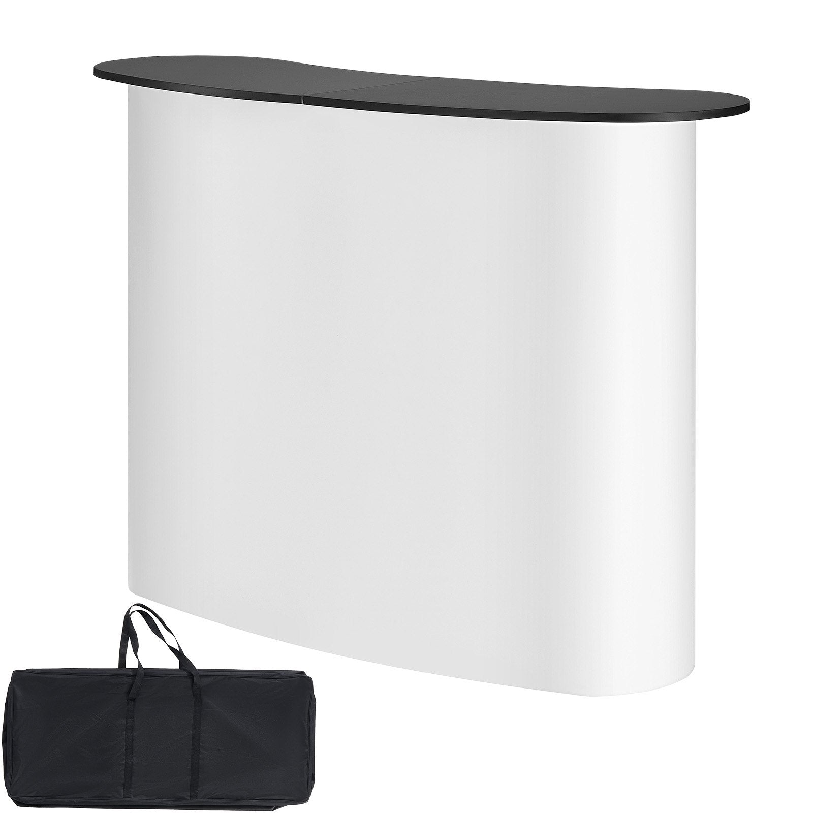 VEVOR Portable Tradeshow Podium Table, 1300 x 465 x 950 mm, Display Exhibition Counter Stand Booth Fair with Wall, Foldable Promotion Retail Bar Table Pop Up Podium with Storage Rack, Carrying Bag